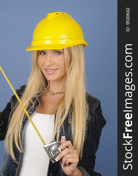 A young female construction worker