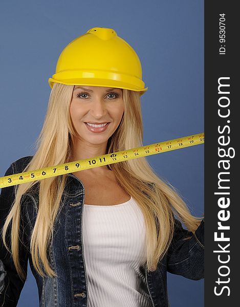 A young female construction worker