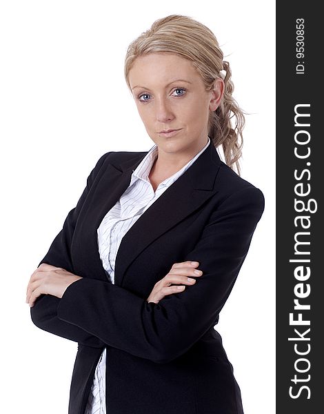 Portrait of a businesswoman on a white background