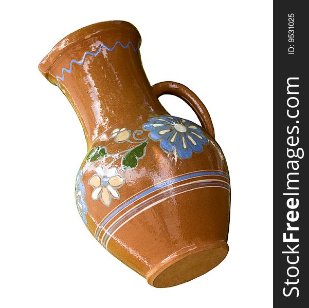Traditional ornate by flowers Slavonic ceramic jug. Traditional ornate by flowers Slavonic ceramic jug