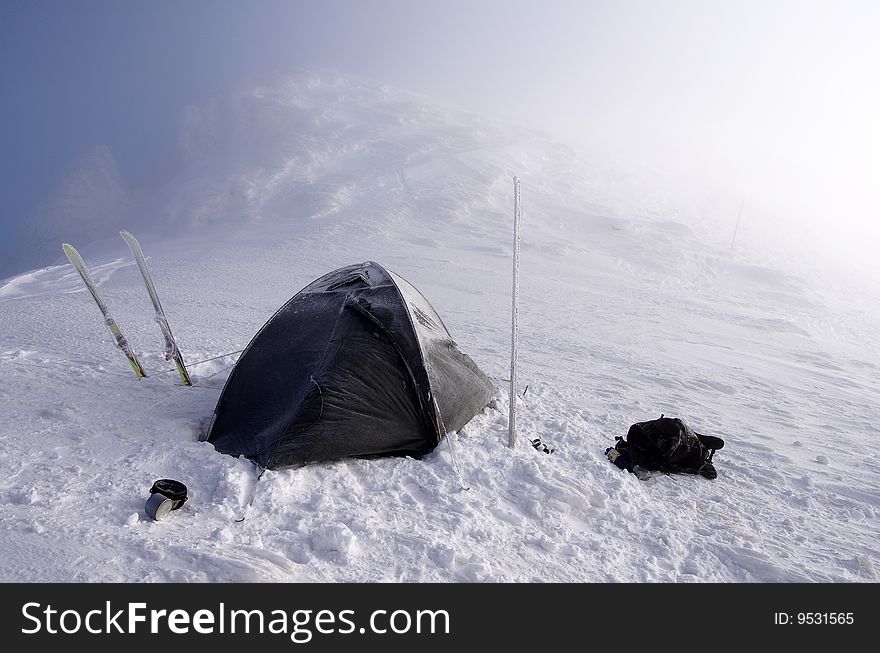 Wintry Camping On Mountains