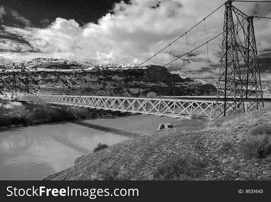 Historic bridge over the Colorado River used by early wagon trains. Historic bridge over the Colorado River used by early wagon trains.