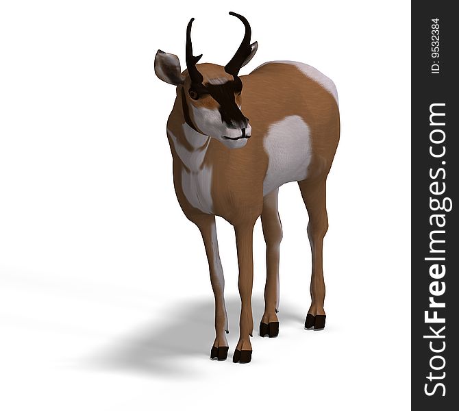 Rendering of an antelope with Clipping Path and shadow over white