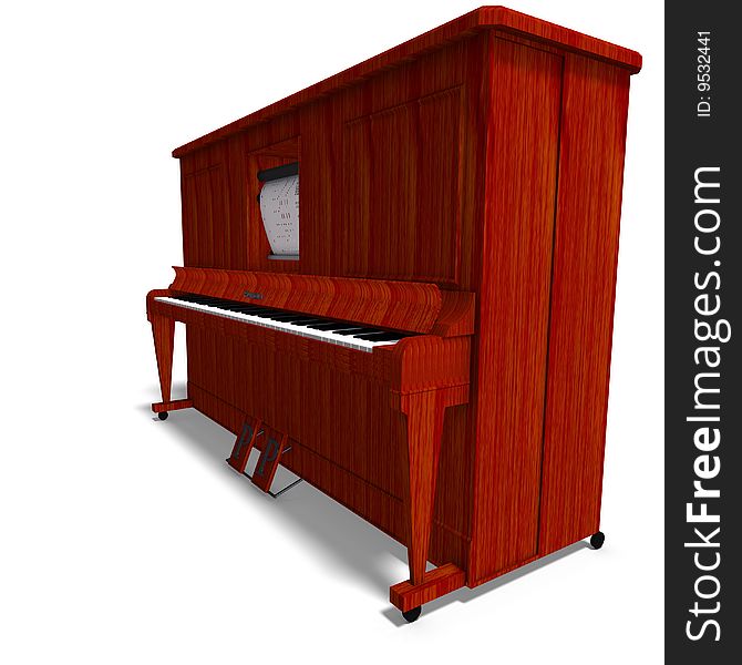 Rendering of an old piano with Clipping Path and shadow over white. Rendering of an old piano with Clipping Path and shadow over white