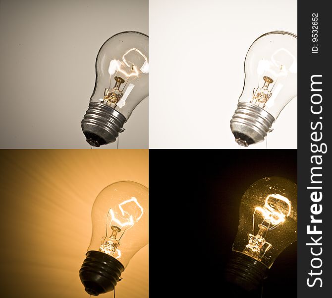 Four lightbulbs with different backgrounds. Four lightbulbs with different backgrounds