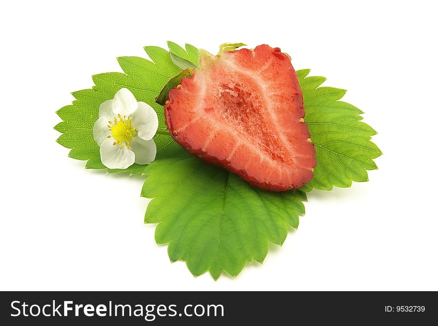 Strawberry with flower on a white background