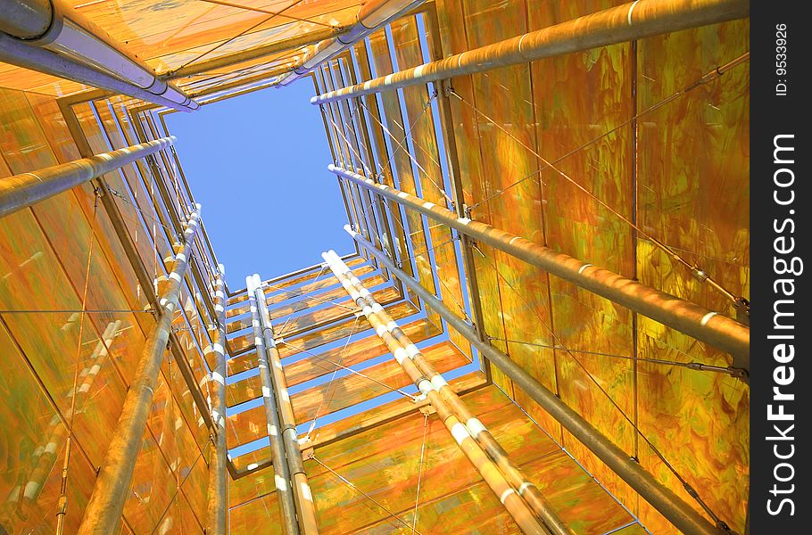 Looking up yellow stained glass. Looking up yellow stained glass