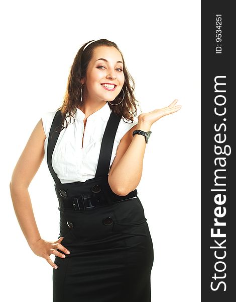 Portrait of a young beautiful confident businesswoman pointing at something. Portrait of a young beautiful confident businesswoman pointing at something