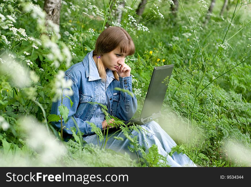 Girl and  laptop