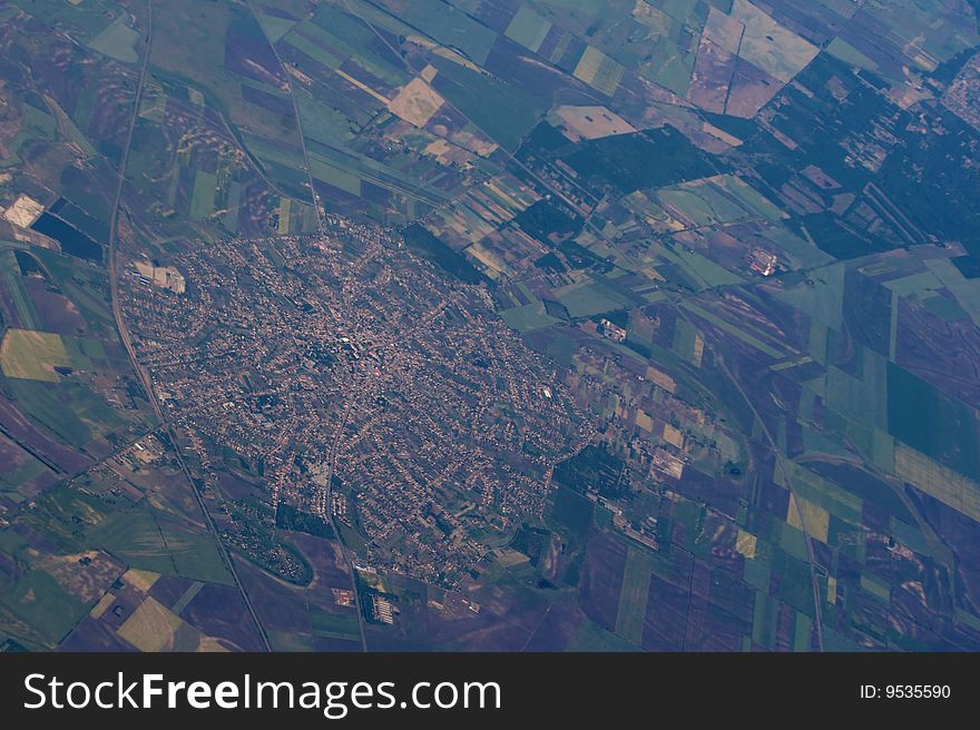 Aerial view of a little town