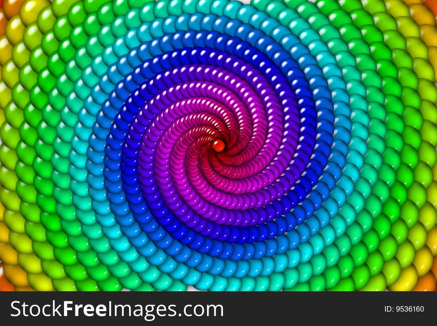 Colorful balls spiral background. Red ball center