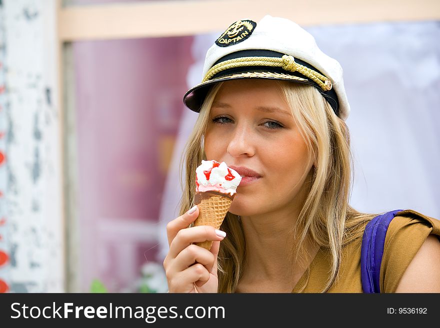 A young girl to regale with ice cream. A young girl to regale with ice cream