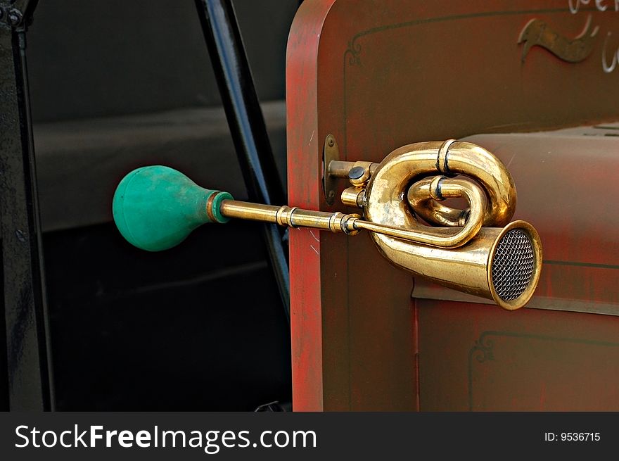 Vintage brass and rubber motorcar horn. Vintage brass and rubber motorcar horn