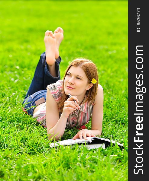 Pretty Student Studying Outdoors