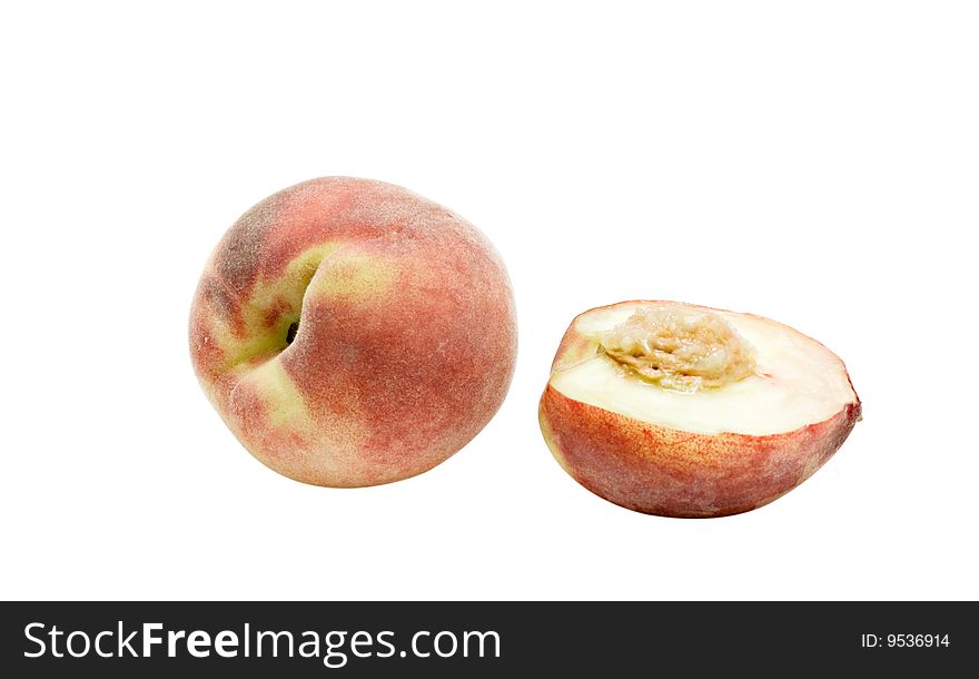 Peach and its section isolated on white background