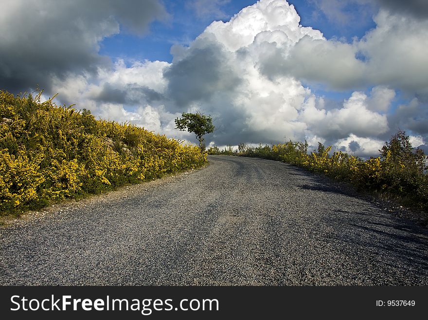 Landscape of mountain road with cloudy sky. Landscape of mountain road with cloudy sky