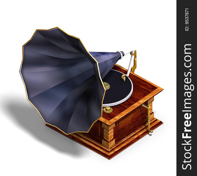 Rendering of a grammophon with Clipping Path and shadow over white. Rendering of a grammophon with Clipping Path and shadow over white