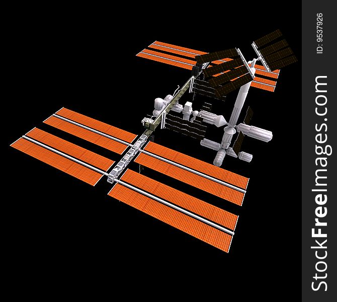 Rendering of a space station with Clipping Path over black
