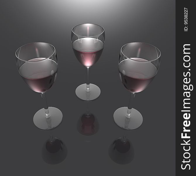 3d wineglass on the gray