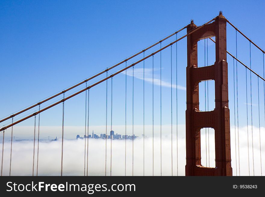 Golden Gate bridge with San Francisco in the distance. Golden Gate bridge with San Francisco in the distance