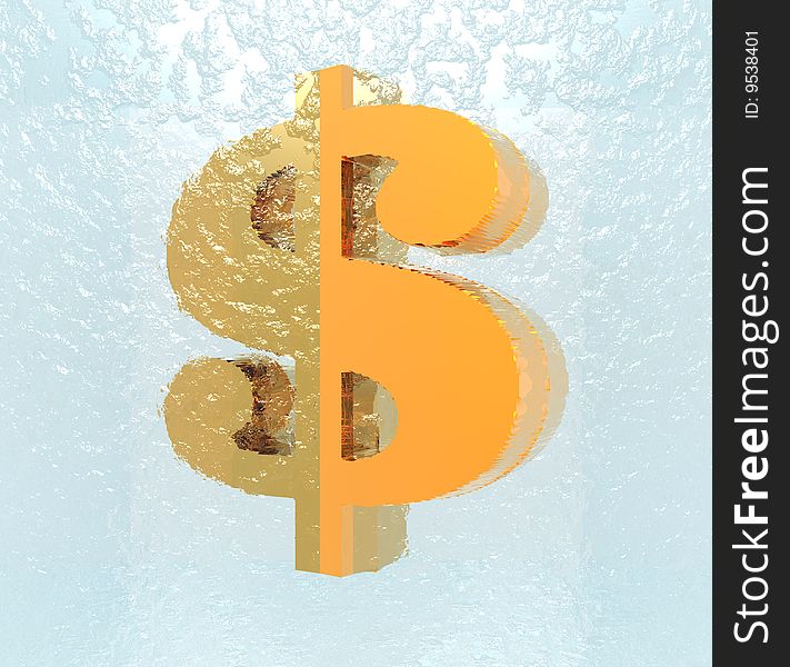 Golden us dollar sign in ice