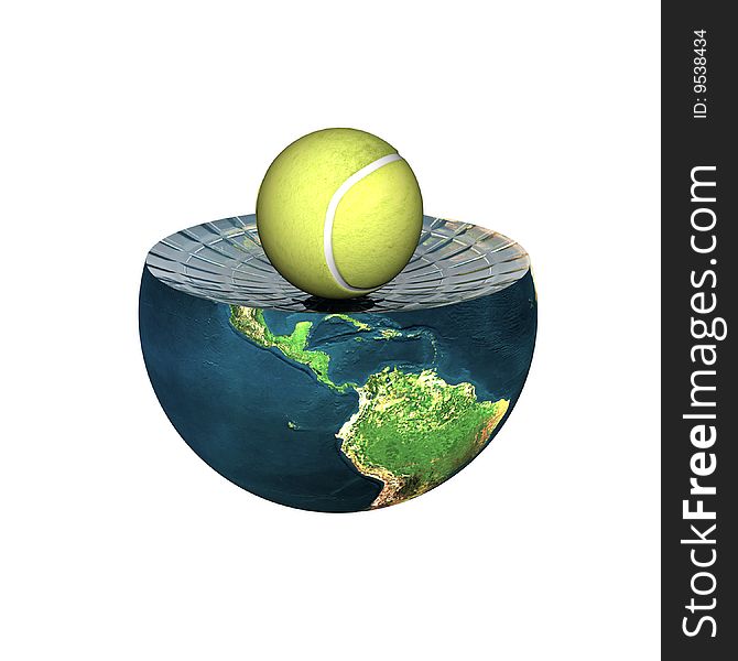 Tennis ball on earth hemisphere isolated on a white