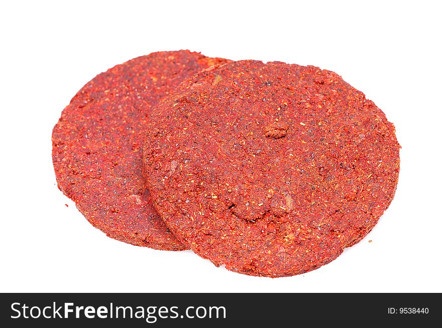 Chiken salami's isolated on white background.