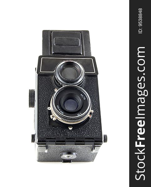 Retro camera on white background