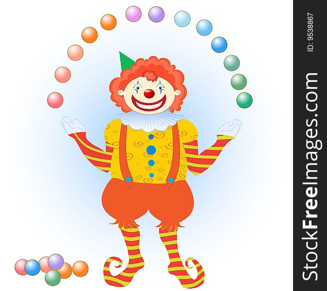 Clown juggling colorful balls