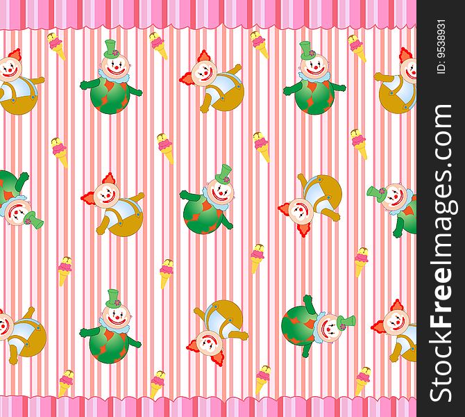 Vector illustration of clowns on the retro striped background. Vector illustration of clowns on the retro striped background