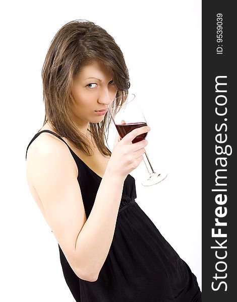 Attractive woman with black dressdrinking wine. Attractive woman with black dressdrinking wine