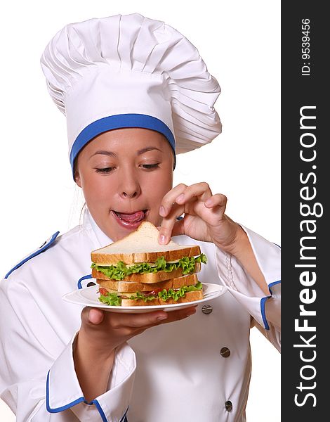 Beautiful woman in chef image