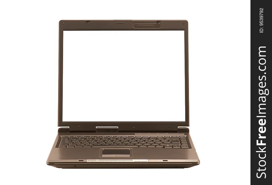Front view on laptop with clean display on white background. Front view on laptop with clean display on white background