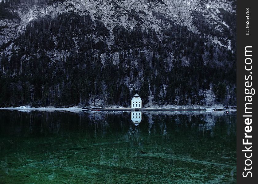House by mountain lake