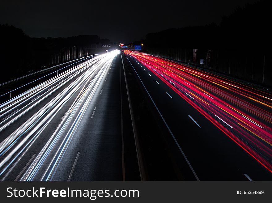 Light Trails On Highway At Night