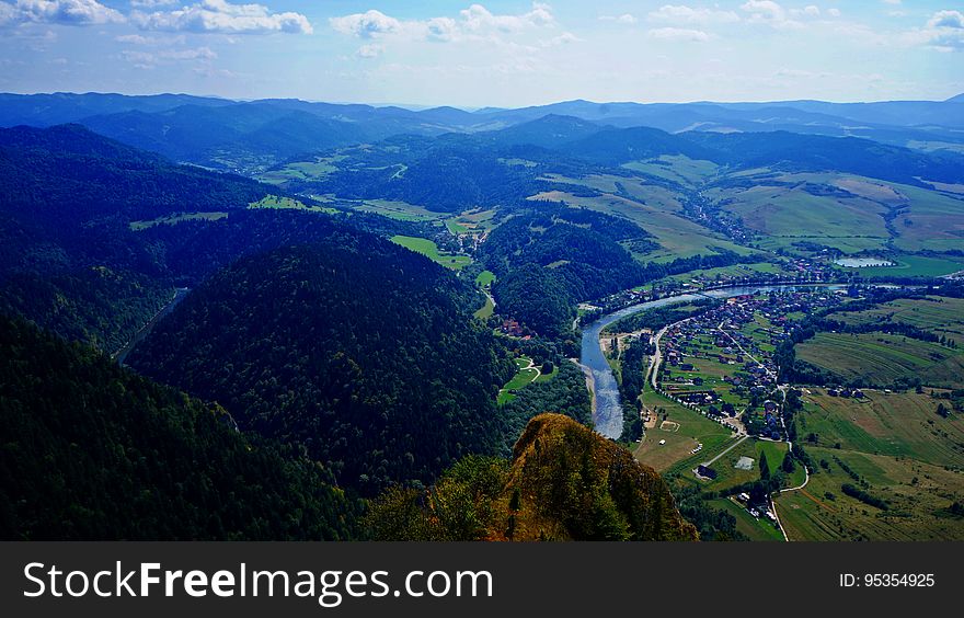 Aerial View Of River And Mountains