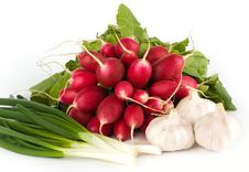 Spring Onions, Garlic, Lettuce And Radish Stock Image Spring Onions, Garlic, Lettuce And Radish Stock Image