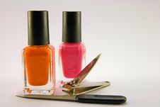 Nail Polish With File And Clippers Royalty Free Stock Image