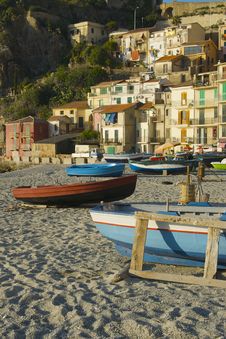 Boat On Scilla, Great Landscape On Sunset Royalty Free Stock Image Boat On Scilla, Great Landscape On Sunset Royalty Free Stock Image