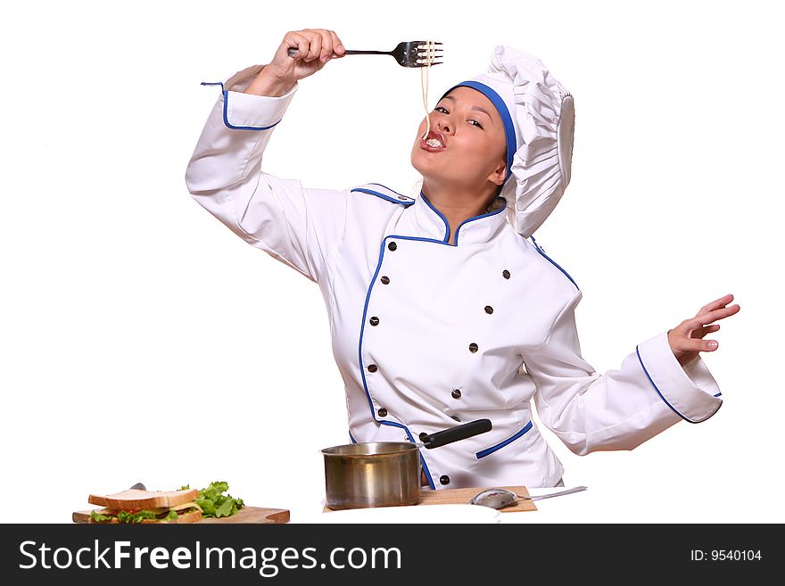 Beautiful woman in chef image