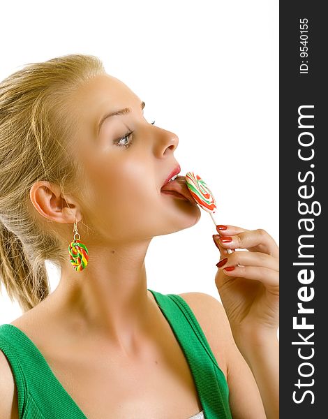 Attractive Woman Liking A Lolly Pop