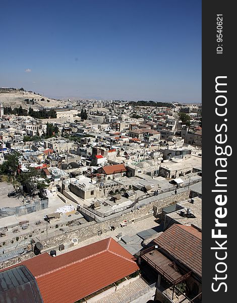 Old Jerusalem city view from high tower