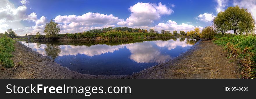 Summer panorama river beautiful landscape