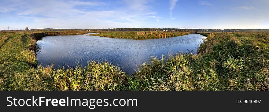 Summer panorama river beautiful landscape