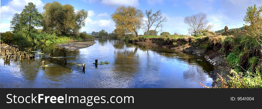 Summer panorama river beautiful landscape