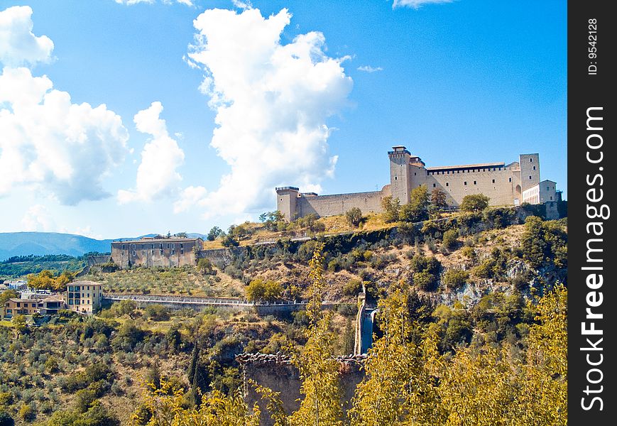 The impressive Castle of Spoleto and its bridge in Umbria Italy. The impressive Castle of Spoleto and its bridge in Umbria Italy