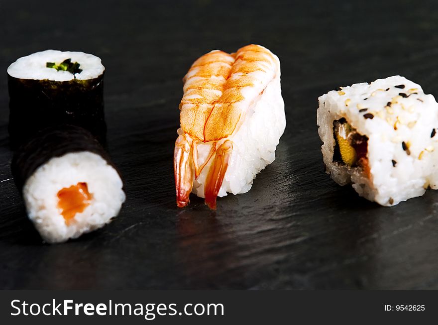 Various types of japanese sushi