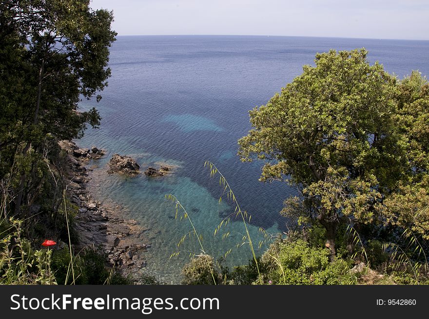 Blue sky and sea, landscape of Elba Island, Italy