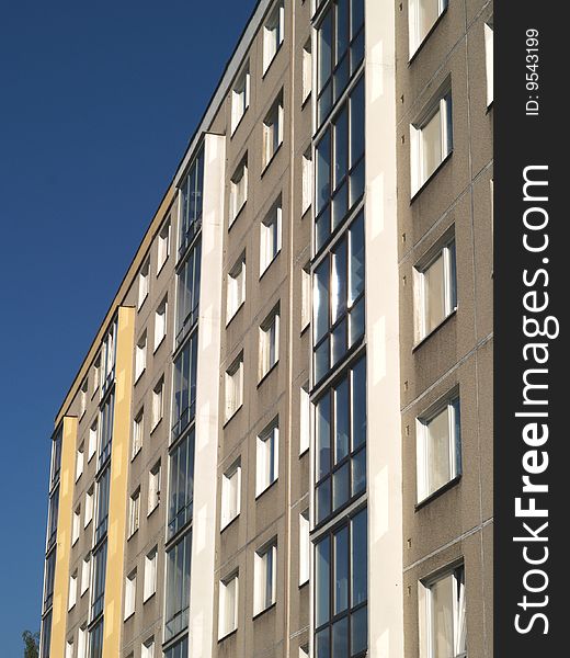House of flats facing on blue sky background