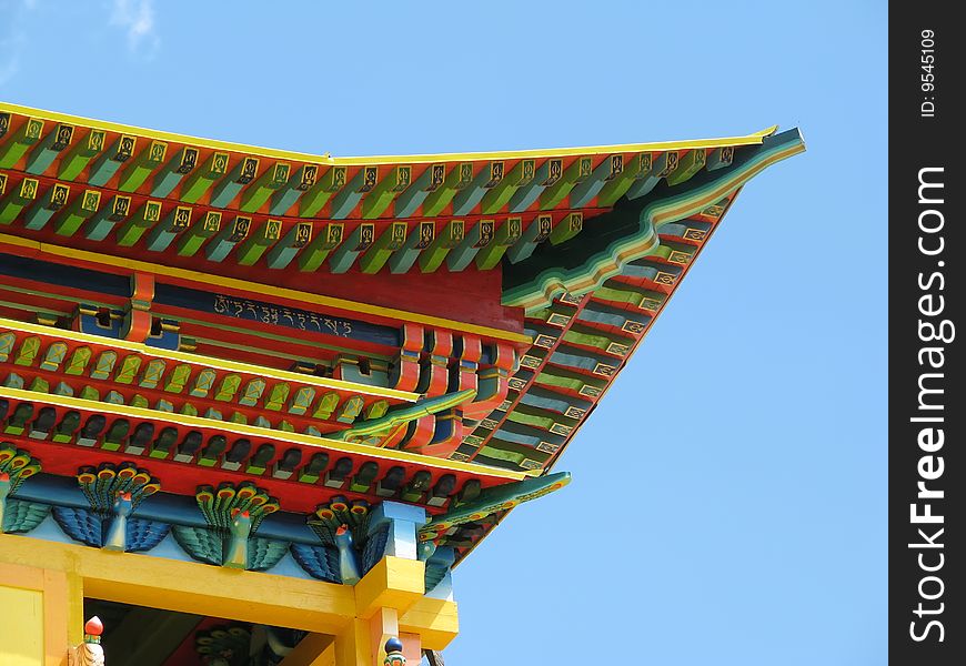 Roof of a temple in buddhist university monastery.